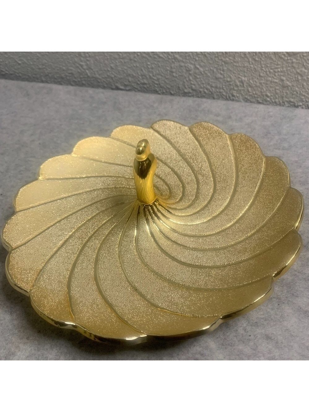Gold Peacock Art Deco Hollywood Regency Jewelry Trinket Dish Diameter 9”.